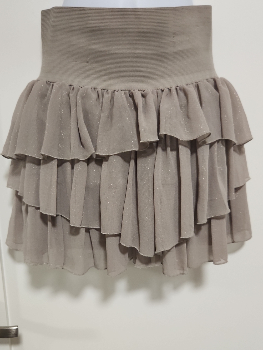H&M Divided Tiered Ruffle Mini Skirt in Taupe